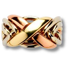 6 Band - 14k Solid Gold Puzzle Ring - (6NX) - Mens