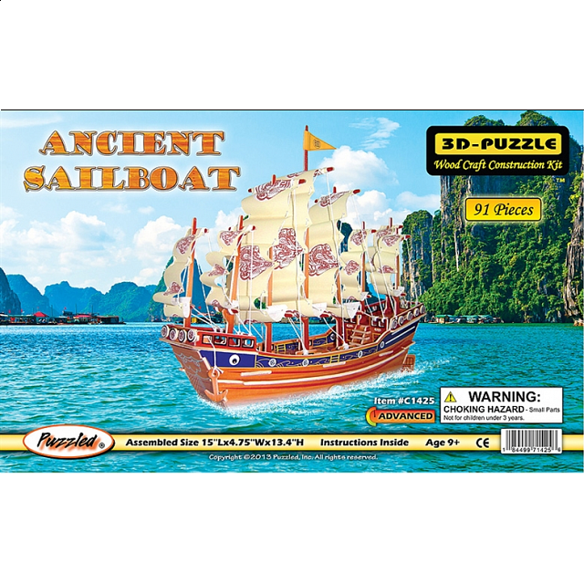 Ancient Sailboat - Illuminated 3d Wooden Puzzle