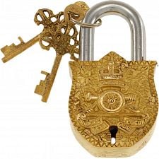 Brass Padlock - Lock with Keys - Working Functional - Brass Made - Type :  (6 Key Square Trick Puzzle - Vintage Finish) 