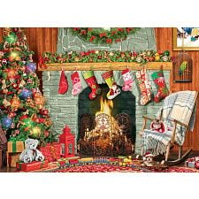 Christmas By The Fireplace - Large Piece Jigsaw Puzzle (Eurographics 628136555029) photo