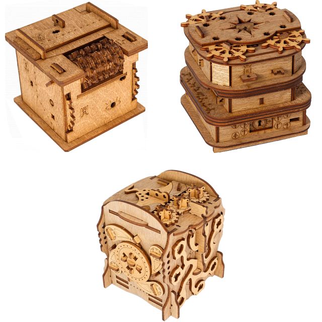 Cluebox: Escape Room in a Box - Set of 3 Puzzles, Wooden Puzzle Boxes