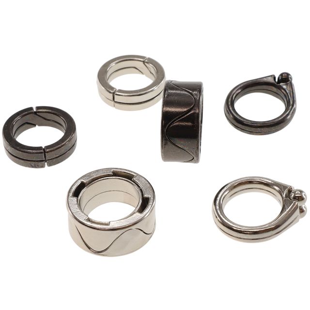 Wisdom Ring 2 Band - Silver & Black Puzzle Rings Set of 6