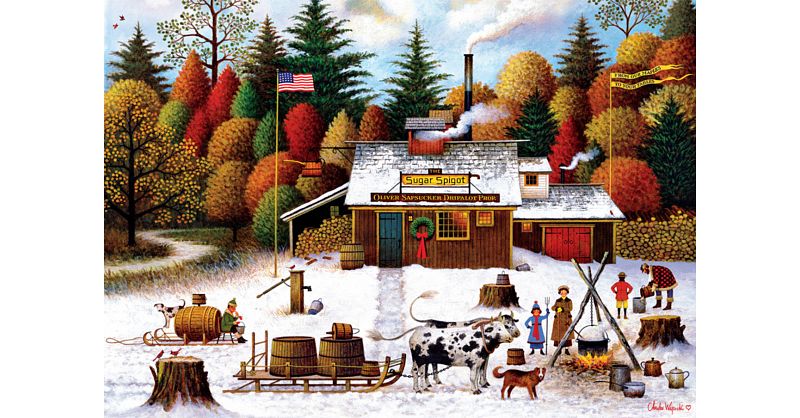 Charles Wysocki: Vermont Maple Tree Tappers- Large Piece Jigsaw | Large ...